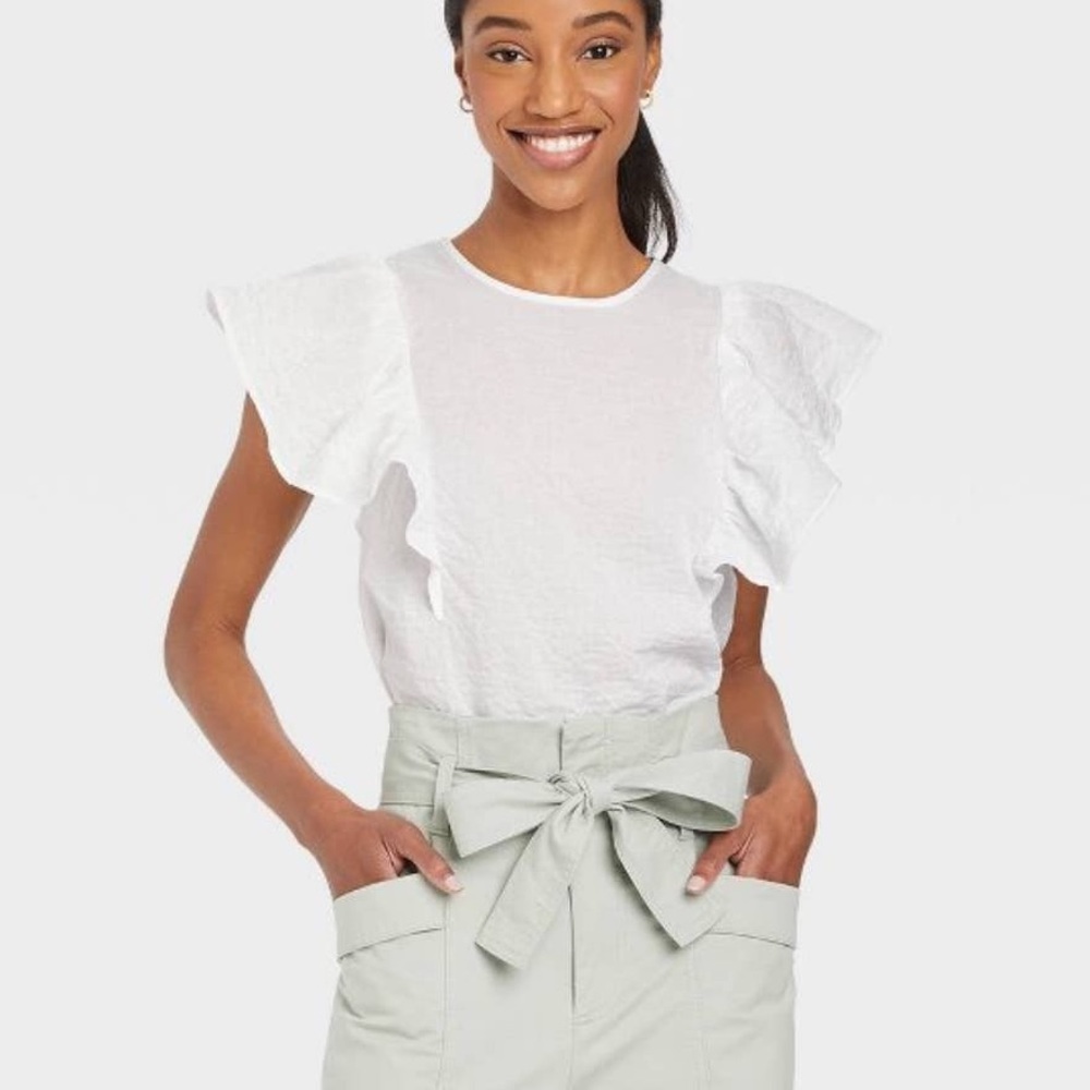 A new day white flutter sleeve keyhole